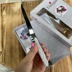 ست کارد و چنگال یونیک دسته اکلیلی سفید