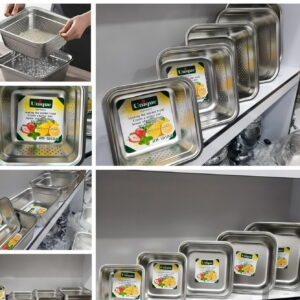 آبکش و لگن 10 پارچه مربعی استیل یونیک ( ارسال رایگان و فوری )