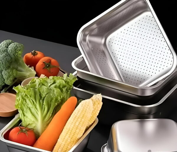 آبکش و لگن 10 پارچه مربعی استیل یونیک ( ارسال رایگان و فوری )