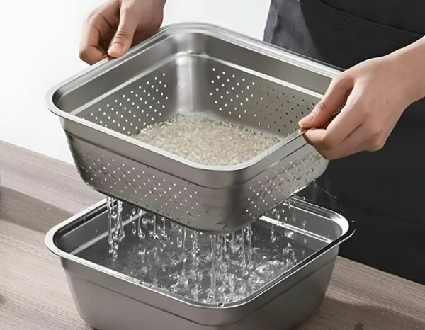 آبکش و لگن 10 پارچه مربعی استیل یونیک ( ارسال رایگان و فوری )