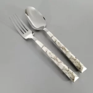 سرویس قاشق و چنگال 32 پارچه برند ام جی طرح سنگ نسکافه ای