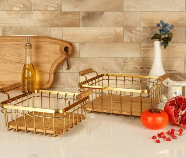 سبد فلزی میوه و نان مربع طرح کاریزما طلایی