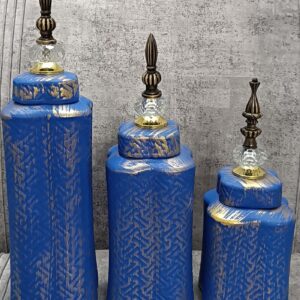 بانکه دکوراتیو مدل سرامیکی ۳ عددی رنگ ابی