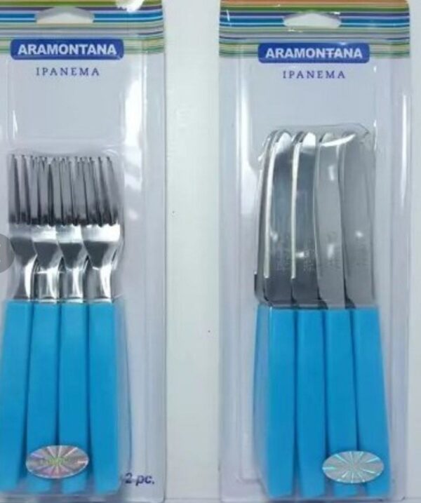 ست چاقو چنگال برند ARAMONTANA  رنگ ابی بسته 24 عددی