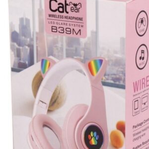 هدفون بلوتوثی رم خور Cat Ear B39M صورتی کد ۵۳۲