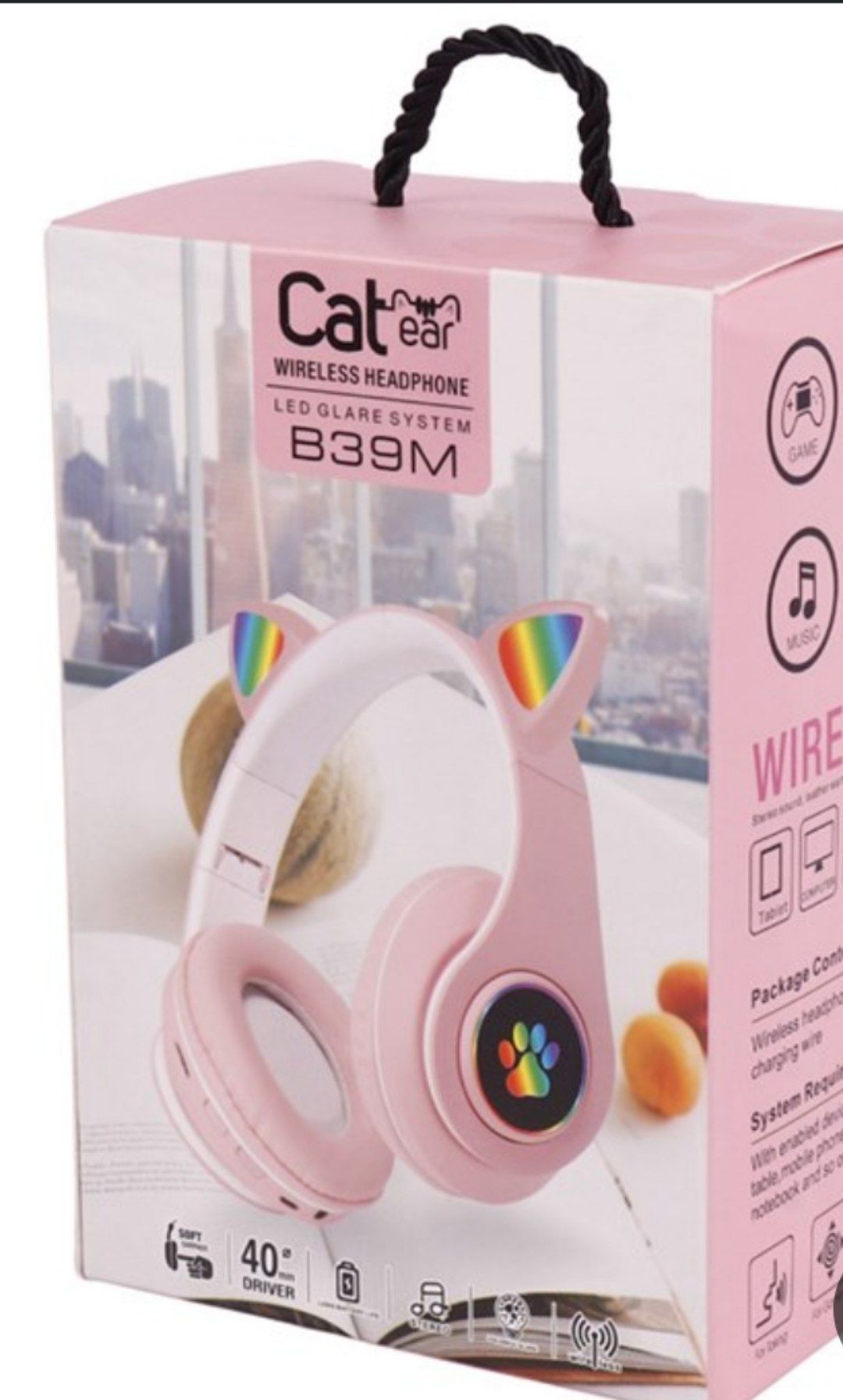 هدفون بلوتوثی رم خور Cat Ear B39M صورتی کد ۵۳۲