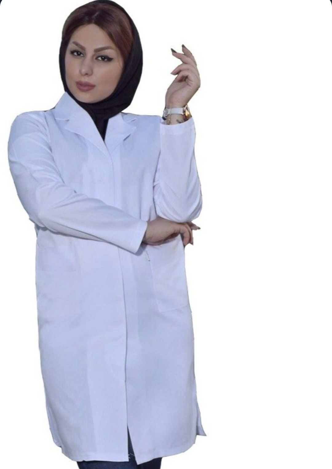 روپوش سفید ترگال ساده جلو دکمه خور، دو جیب دار یقه انگلیسی(حضرا)سایز ۴۴ کد ۶۶۶